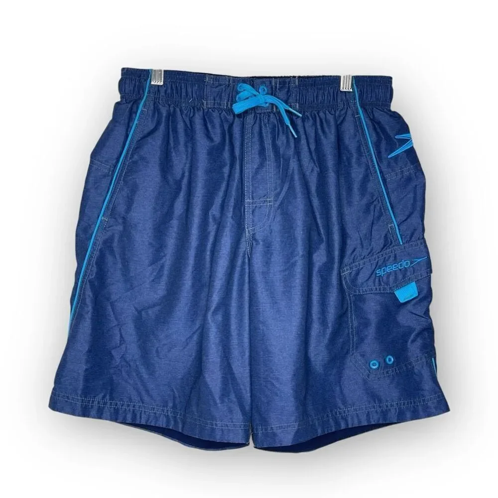 Speedo Marina Cargo Swim Shorts Trunks Blue Swimsuit Men’s Size Medium